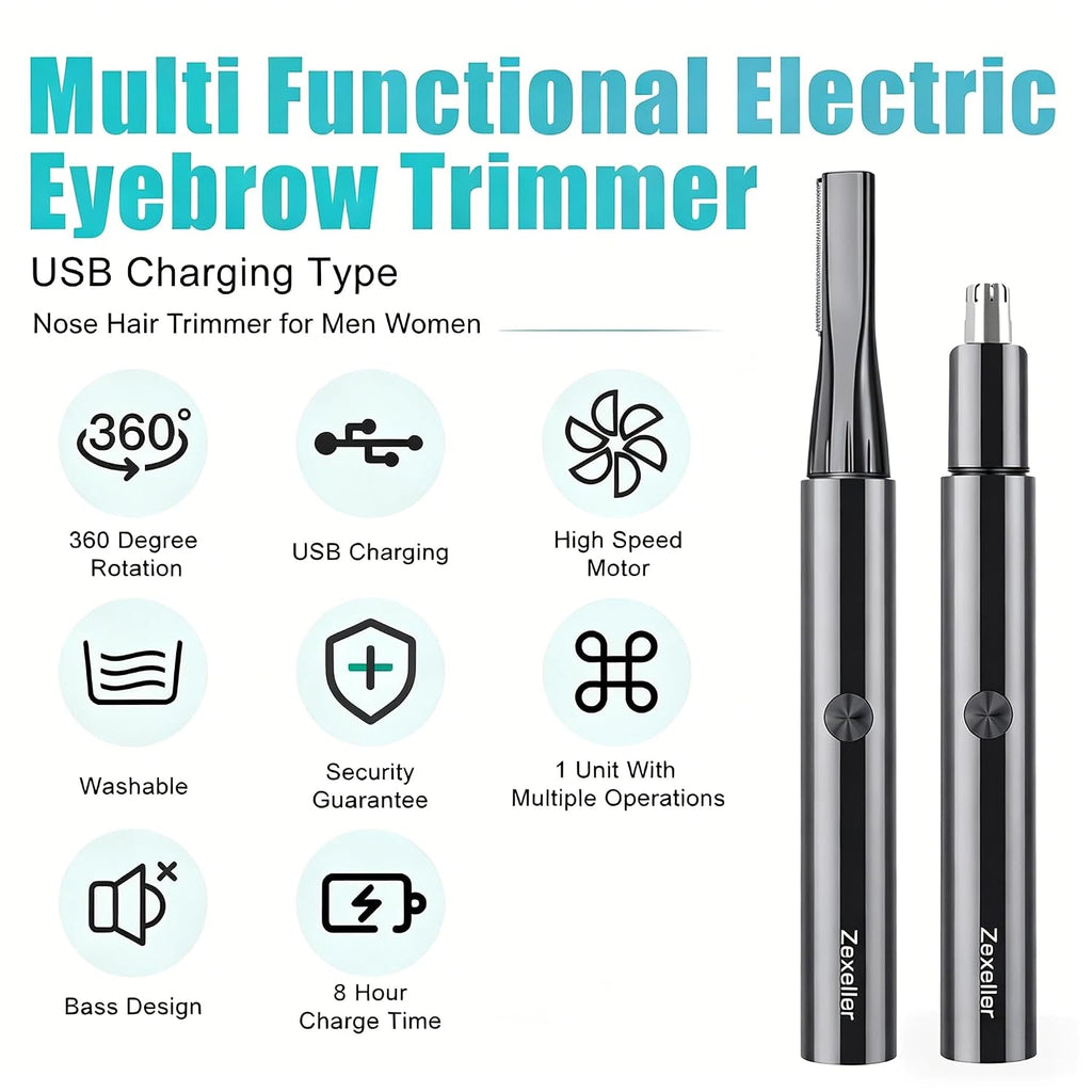 Electric Nose Hair Trimmer Eyebrow Trimmer for Men Women, 7-in-1 Painless Facial Grooming Kit, USB Rechargeable IPX7