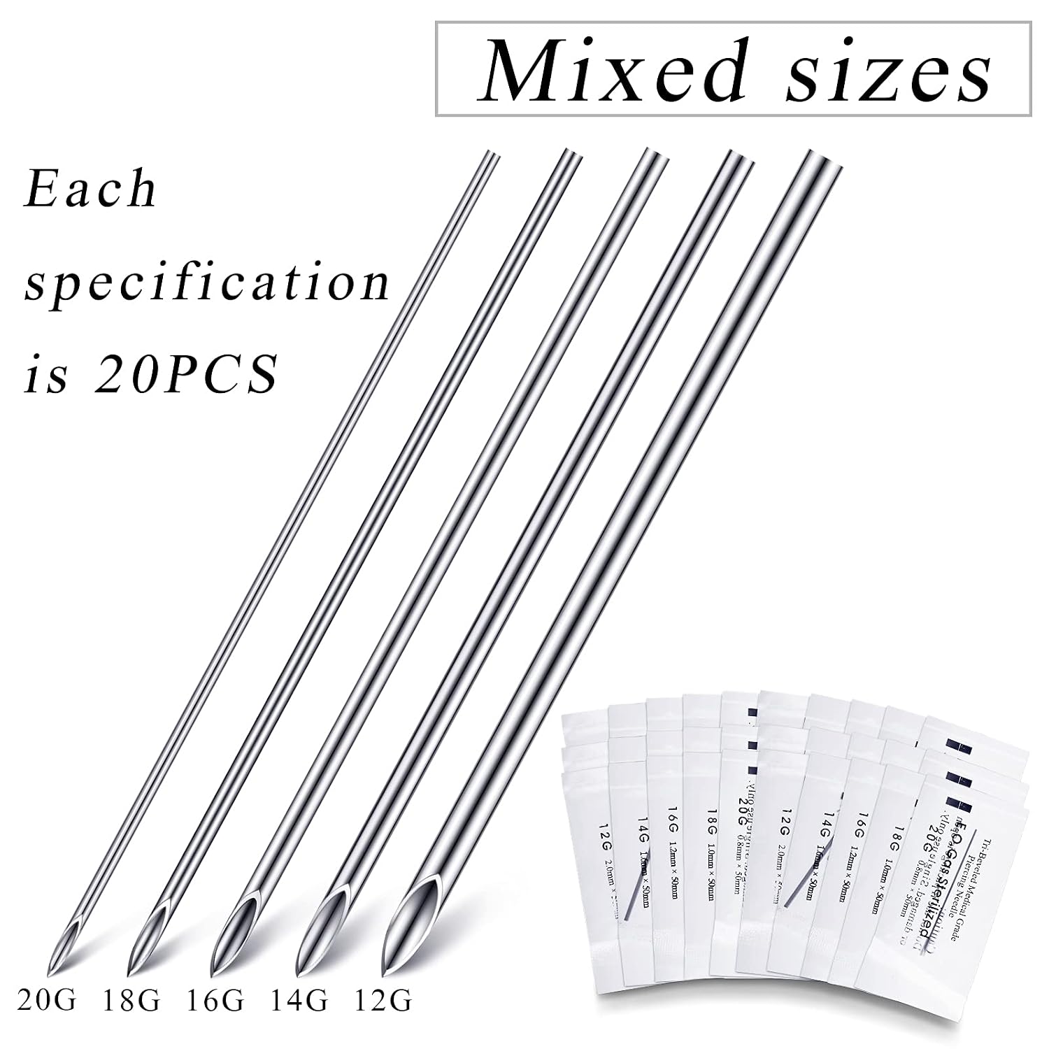 Piercing Kit 100 Pcs Piercing Needle with Stainless Forceps Clamp