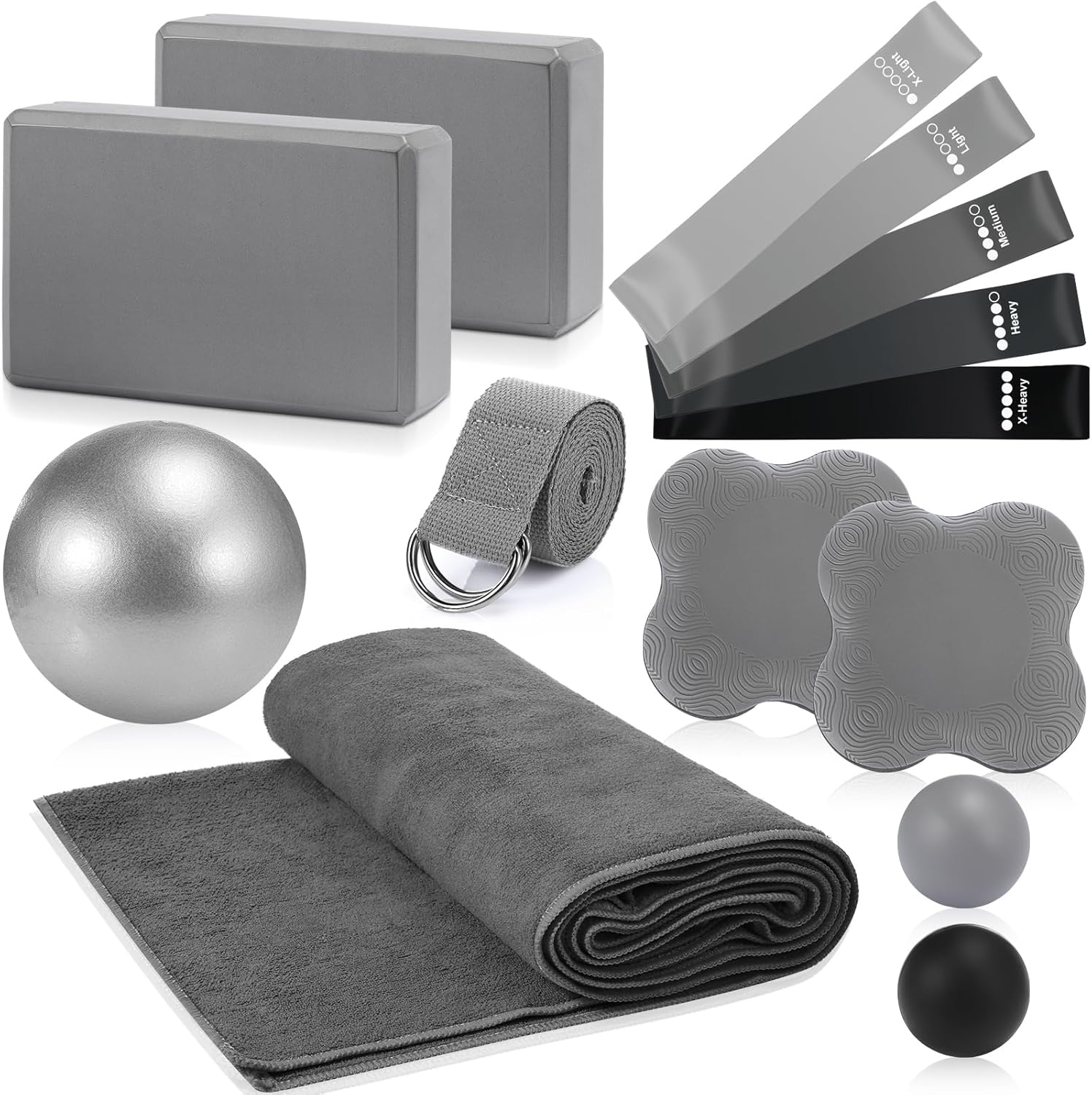14 Pcs Yoga Kits for Home Workouts Pilates Equipment Set for Women Beginners, Hot Yoga Towel Blocks Strap, Knee Pad