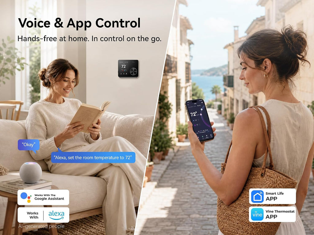 Smart Thermostats for Home with Large Knob - WiFi Thermostat for House with Nightlight, 7x8Period Programmable