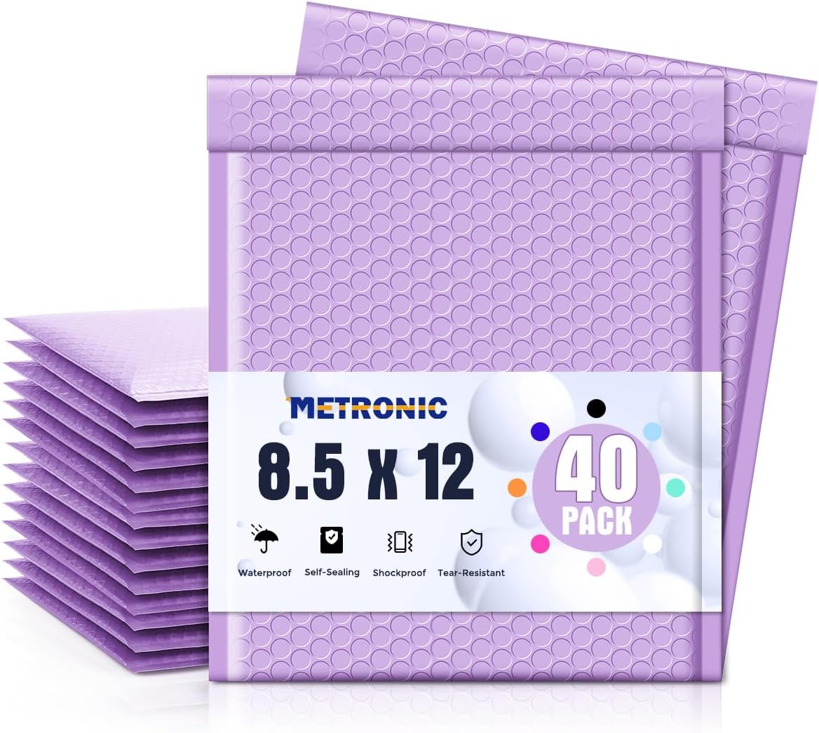 Bubble Mailer 8.5x12" 40 Pack Lavender Waterproof Padded Envelopes