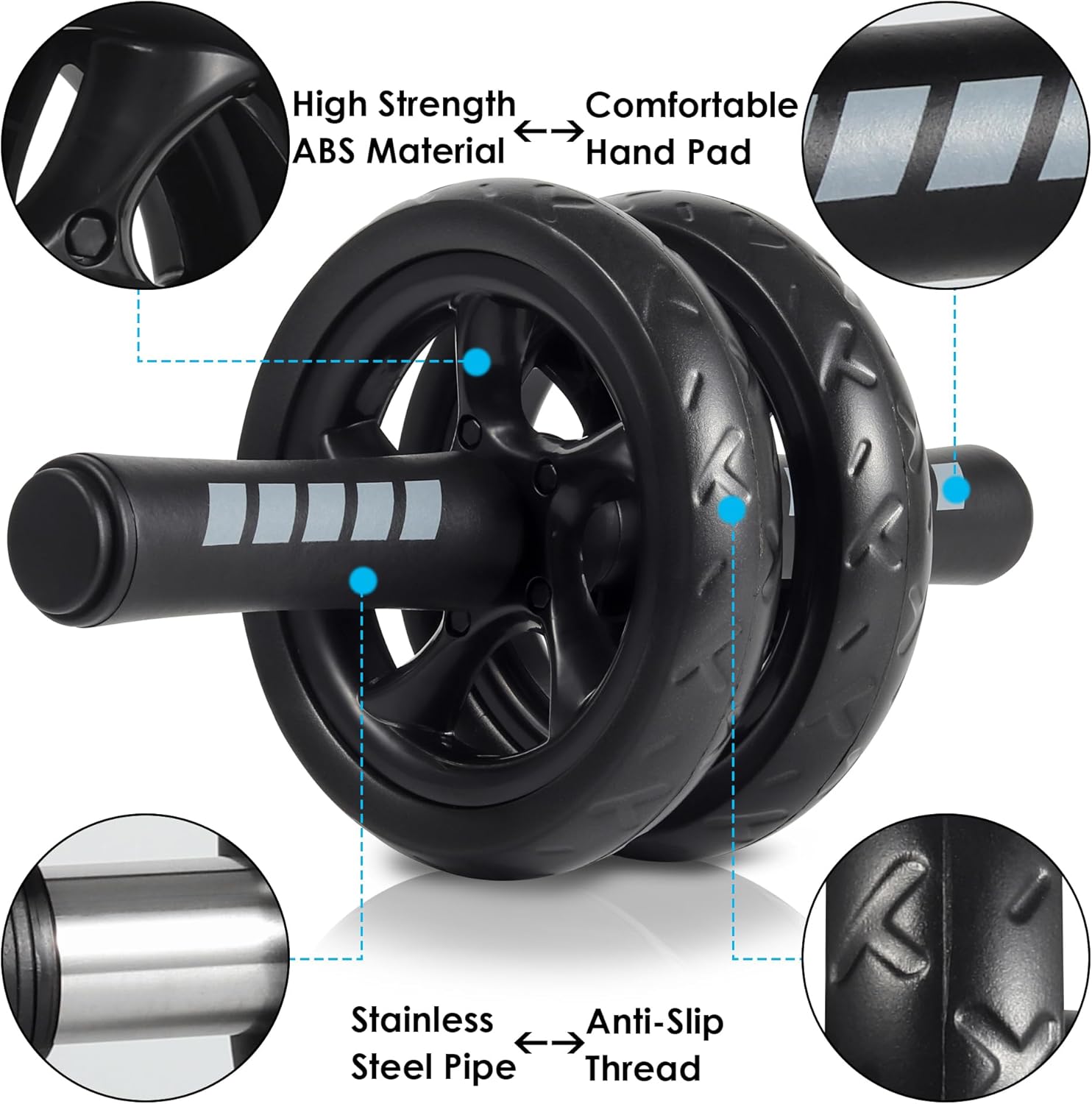 Ab Roller Wheel, Home Gym Equipment for Core Workout, No Noise Exercise Wheels with Knee Pad, Fitness Training Wheel