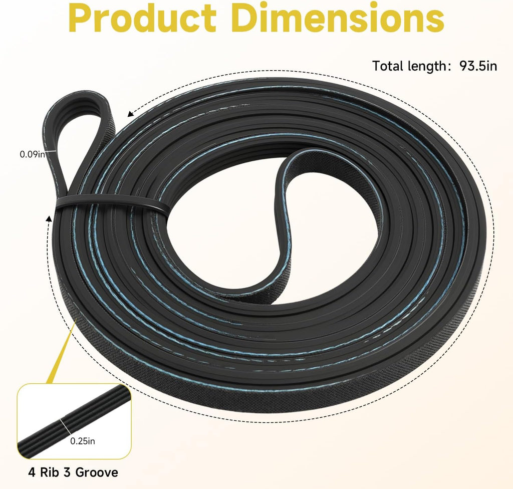 93.5in Dryer Drum Drive Belt 4 Rib Compatible With Whirlpool Duet KitchenAid WED9200SQ0 WED75HEFW0 WED6620HC1 WED8300SW2 WED9500TW2 WED86HEBW0 WED9400SW1 WED94HEXW1 WGD92HEFC0