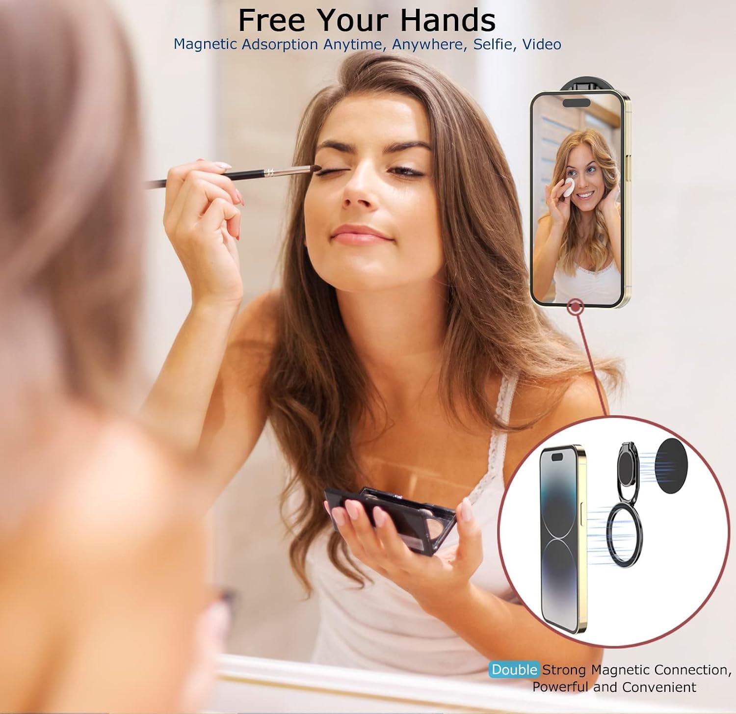 Magnetic Phone Ring Holder with Magsafe, Double Adjustable Gym Finger Ring Grip, Removable Phone Grip, for iPhone