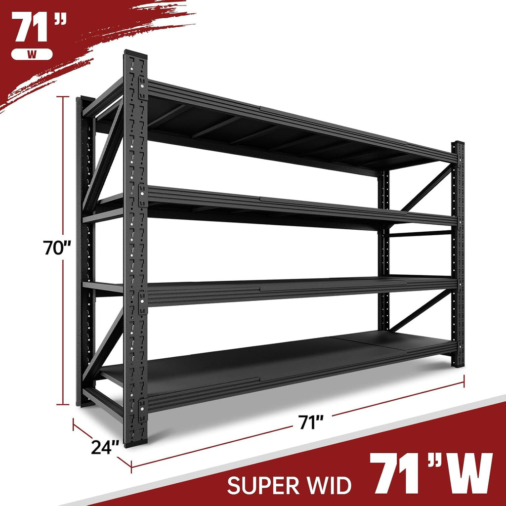5000LBS Storage Shelves,71" W Garage Shelving Heavy Duty Metal Adjustable Garage Shelves, Shelving Units Industrial