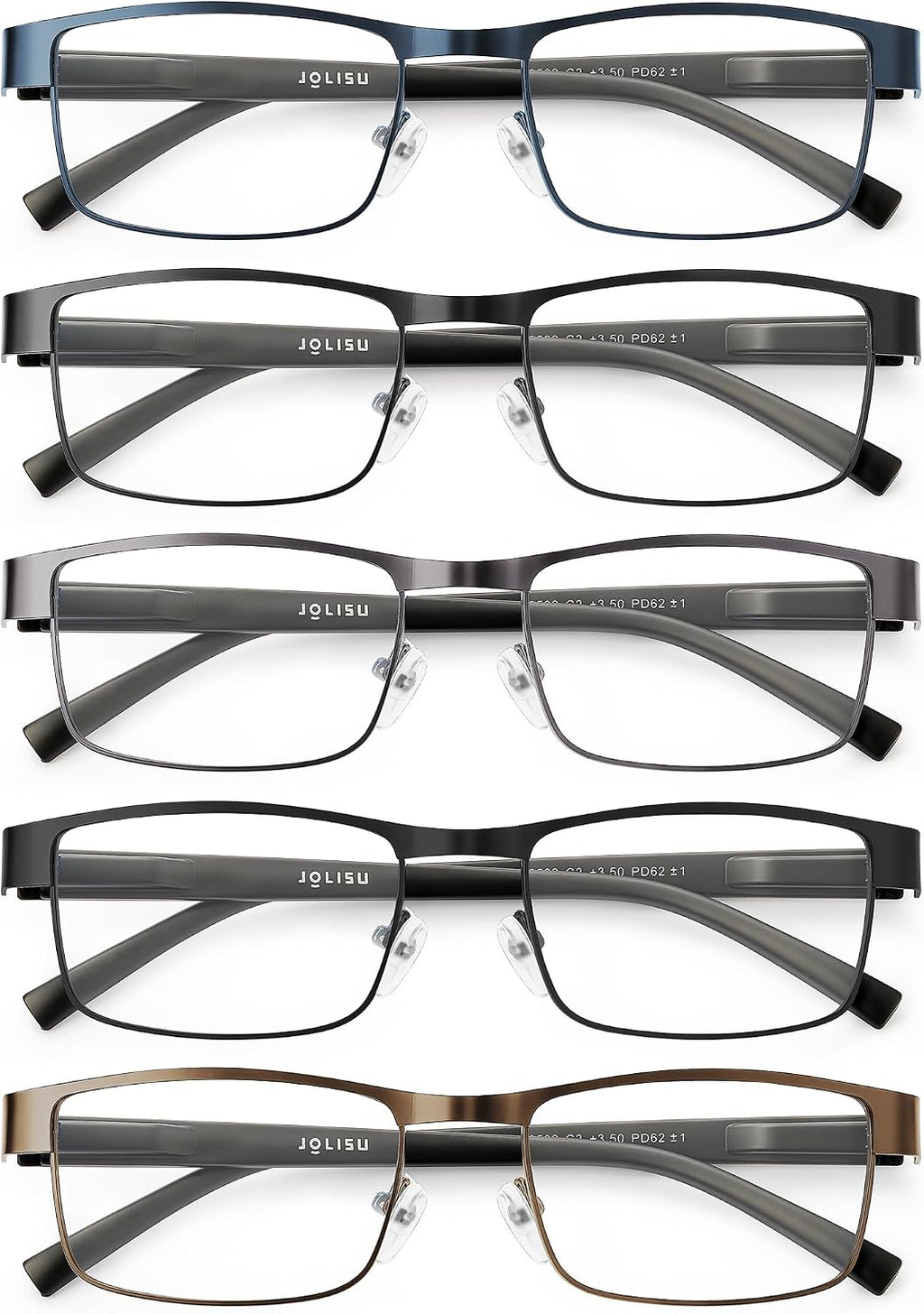 5PCS Reading Glasses Men 2.00 Blue Light Blocking Readers | Lightweight metal thin frame for computer work and reading