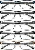 5PCS Reading Glasses Men 2.00 Blue Light Blocking Readers | Lightweight metal thin frame for computer work and reading