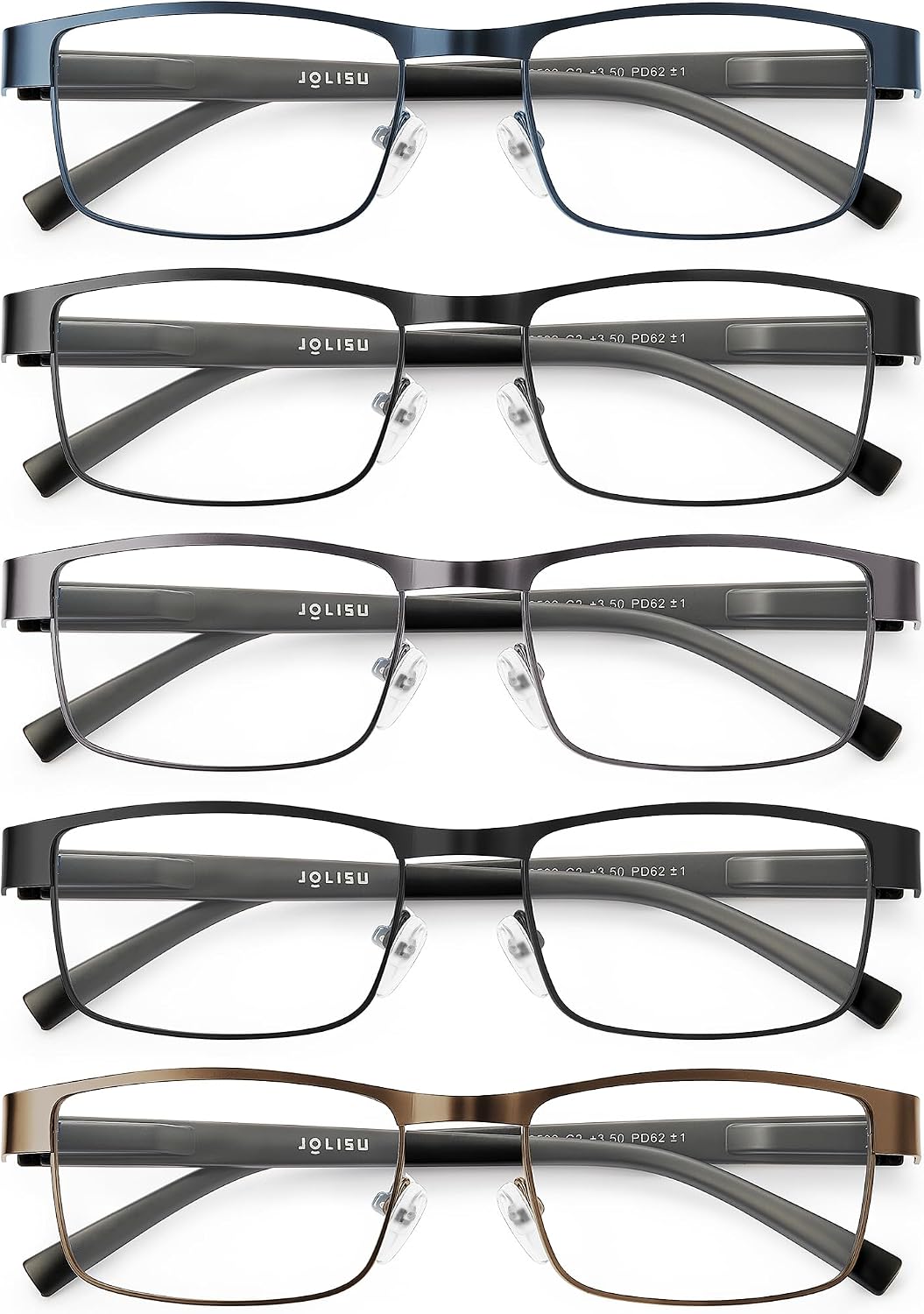 5PCS Reading Glasses Men 2.00 Blue Light Blocking Readers | Lightweight metal thin frame for computer work and reading