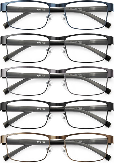 5PCS Reading Glasses Men 2.00 Blue Light Blocking Readers | Lightweight metal thin frame for computer work and reading