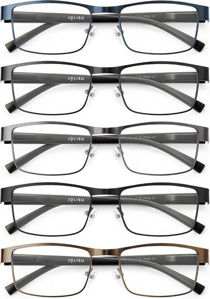 5PCS Reading Glasses Men 2.00 Blue Light Blocking Readers | Lightweight metal thin frame for computer work and reading