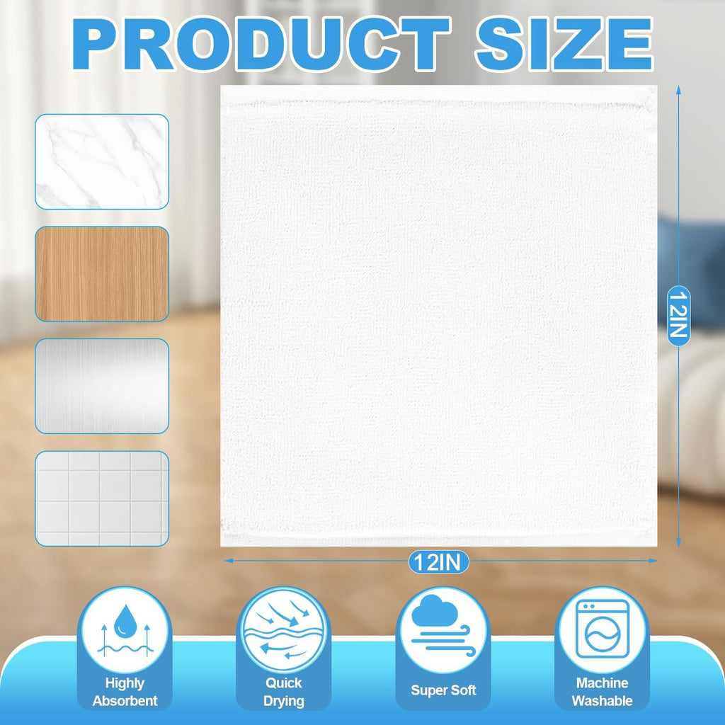 100% Cotton Washcloths Set, 12-Pack White Wash Cloths, 12x12 Inch | Highly Absorbent and Soft Feel Fingertip Towels