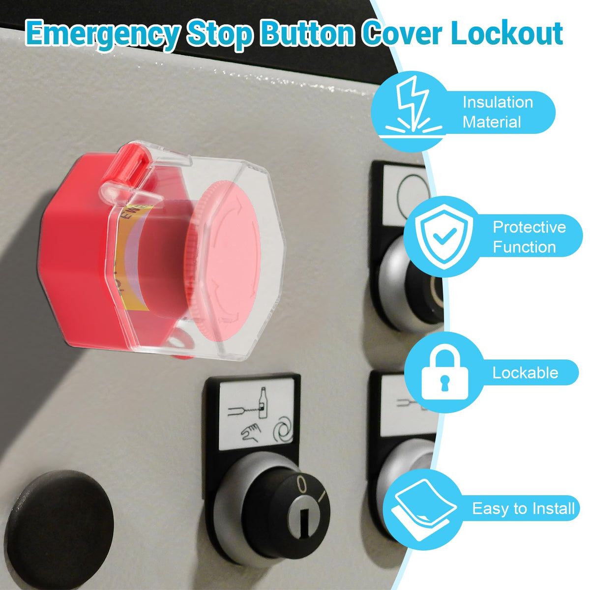 4 Pack Emergency Stop Button Cover Lockout, Square Transparent