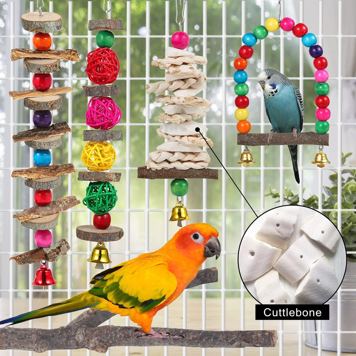 Bird Perch Bird Toys Parakeet Toys,Bird Cage Accessories Wooden Chew Toys Perch Stand for Parrot Conure Cockatiel