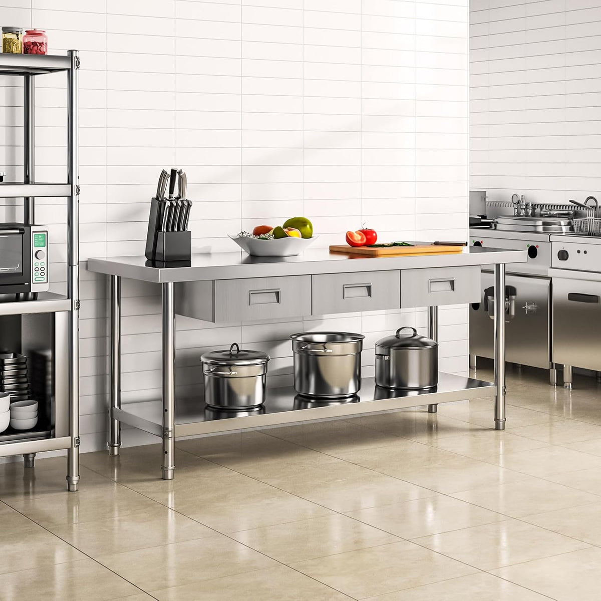 60" X 24" Stainless Steel Table with 3 Drawers