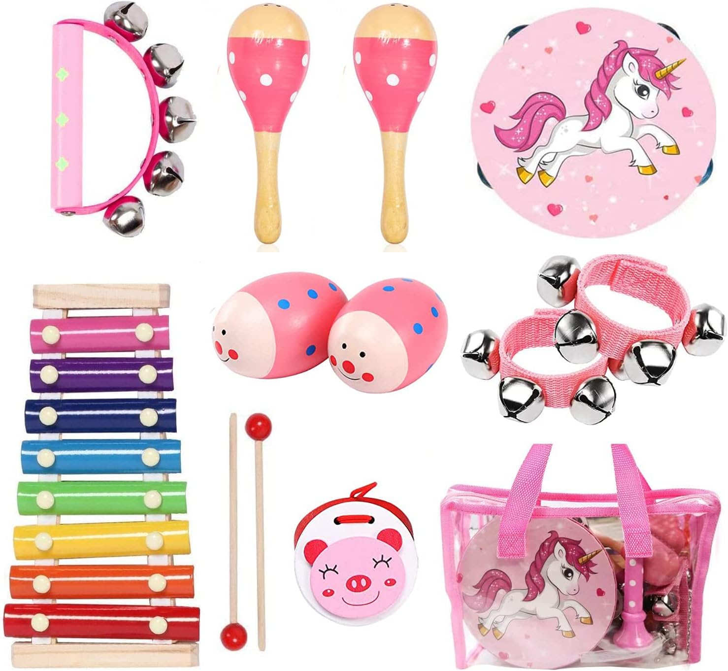 Kids Musical Instruments Sets, Non-Toxic Musical Toy, Wooden Percussion Instruments Toys Tambourine Xylophone for