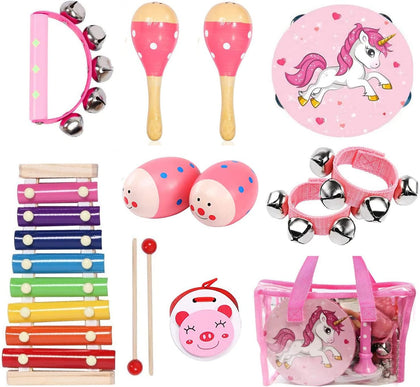 Kids Musical Instruments Sets, Non-Toxic Musical Toy, Wooden Percussion Instruments Toys Tambourine Xylophone for