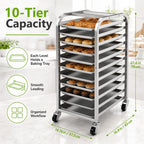 10-Tier Sheet Pan Rack with Wheels for Home Bakery Rolling Cart Fits 1/2 & 1/4 Sheet Pans, Commercial Grade Bread