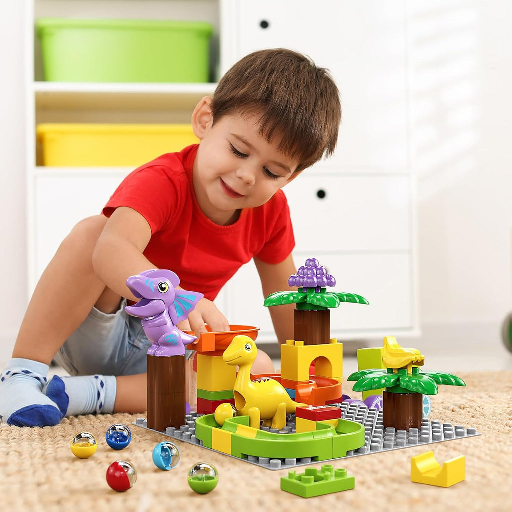 Dinosaur Marble Run Blocks: 67PCS STEM Toddler Building Toy