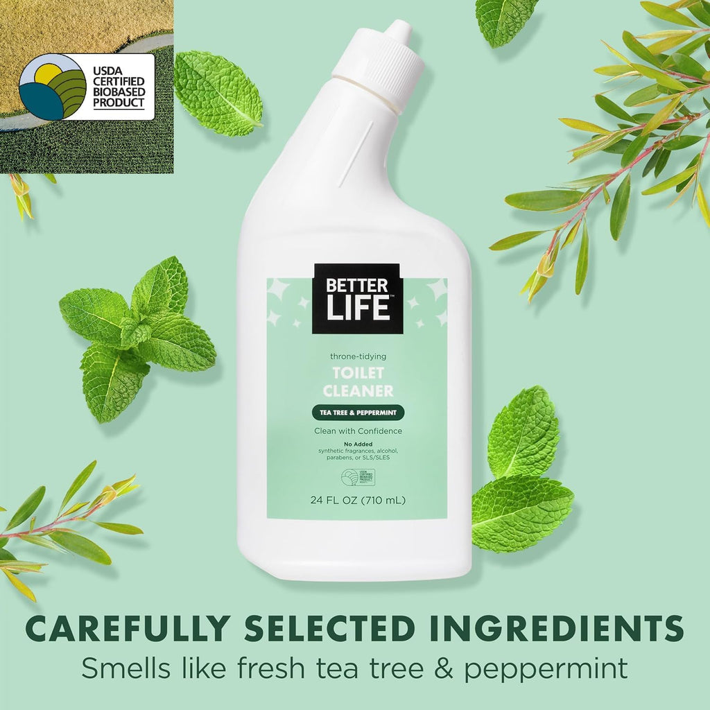 Toilet Bowl Cleaner, Plant-based, Stain & Odor Remover, Tea Tree & Peppermint Scent Cleaning Gel, Liquid Bathroom