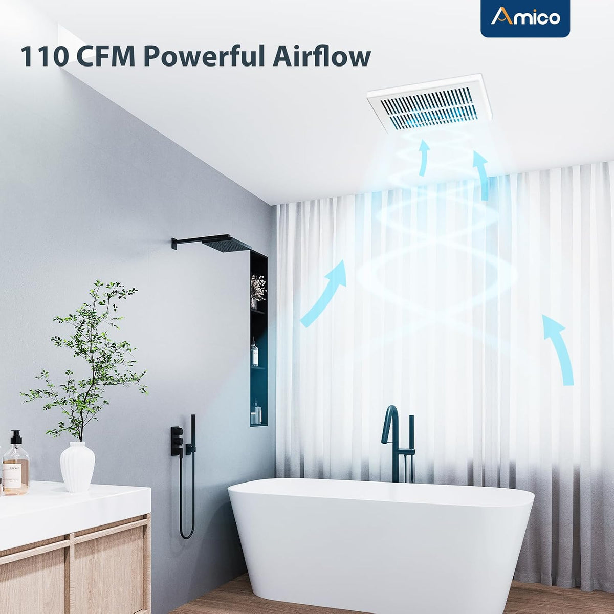 Amico Bathroom Exhaust Fan, 1.5 Sones, 110 CFM, No Attic Access Needed