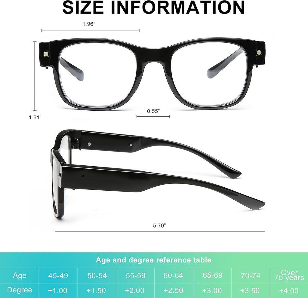 Reading Glasses Lighted Rechargeable Bright LED Readers with Lights Eyewear Clear Vision Unisex
