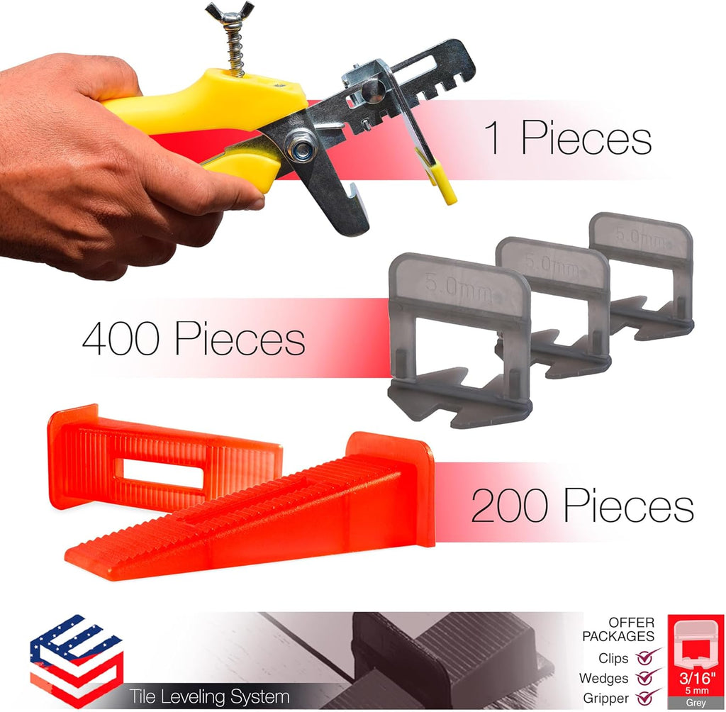 Tile Leveling System (3/16 Inch) – 400 Tile Spacers + 200 Reusable Wedges + 1 Tile Plier – Smooth & Seamless Floor &