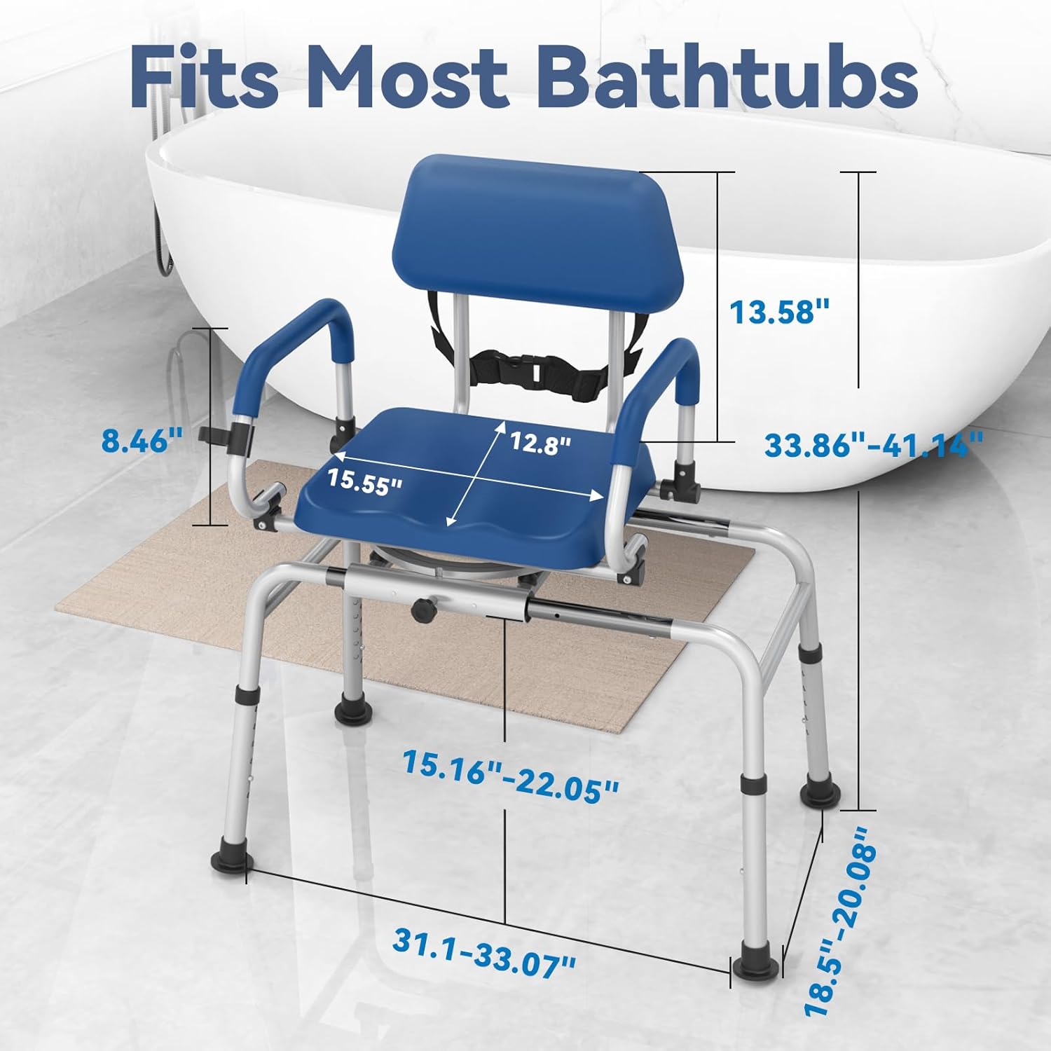 FSA/HSA Eligible Sliding Shower Chair Tub Transfer Bench for Bathtub with Swivel Seat, Padded Shower Bench with
