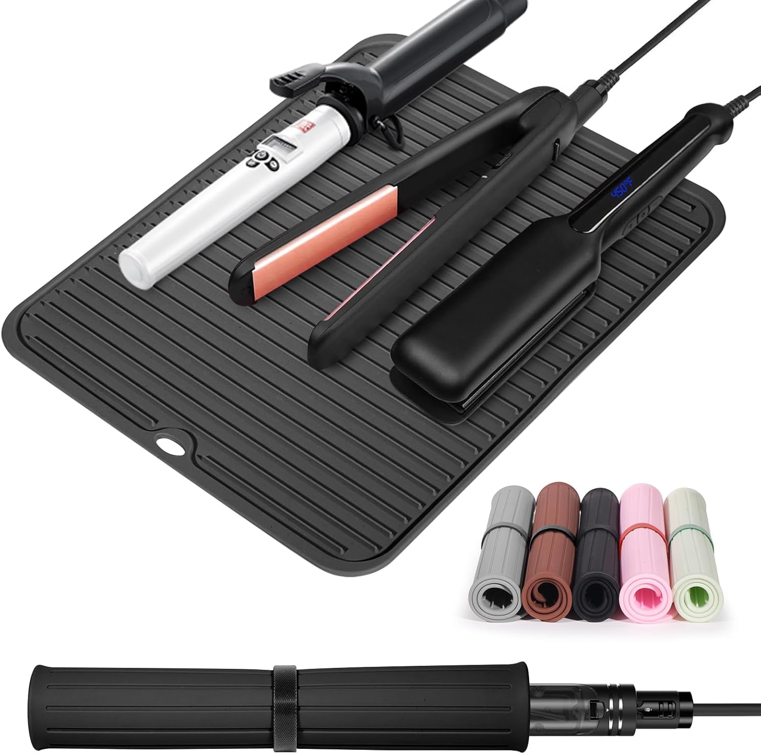 Large Heat Resistant Silicone Mat for Hair Tools: Curling Iron, Flat Iron, Hair Straightener - Portable Hair Styling