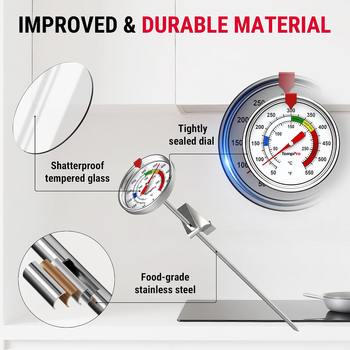 Candy Thermometer with Pot Clip, Oil Thermometer for Frying