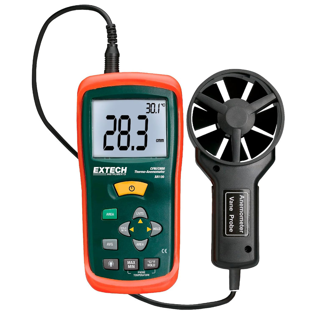 Extech AN100 CFM/CMM Mini Thermo-Anemometer, Air Flow and Velocity