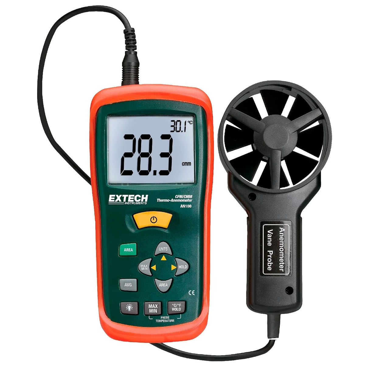 Extech AN100 CFM/CMM Mini Thermo-Anemometer, Air Flow and Velocity