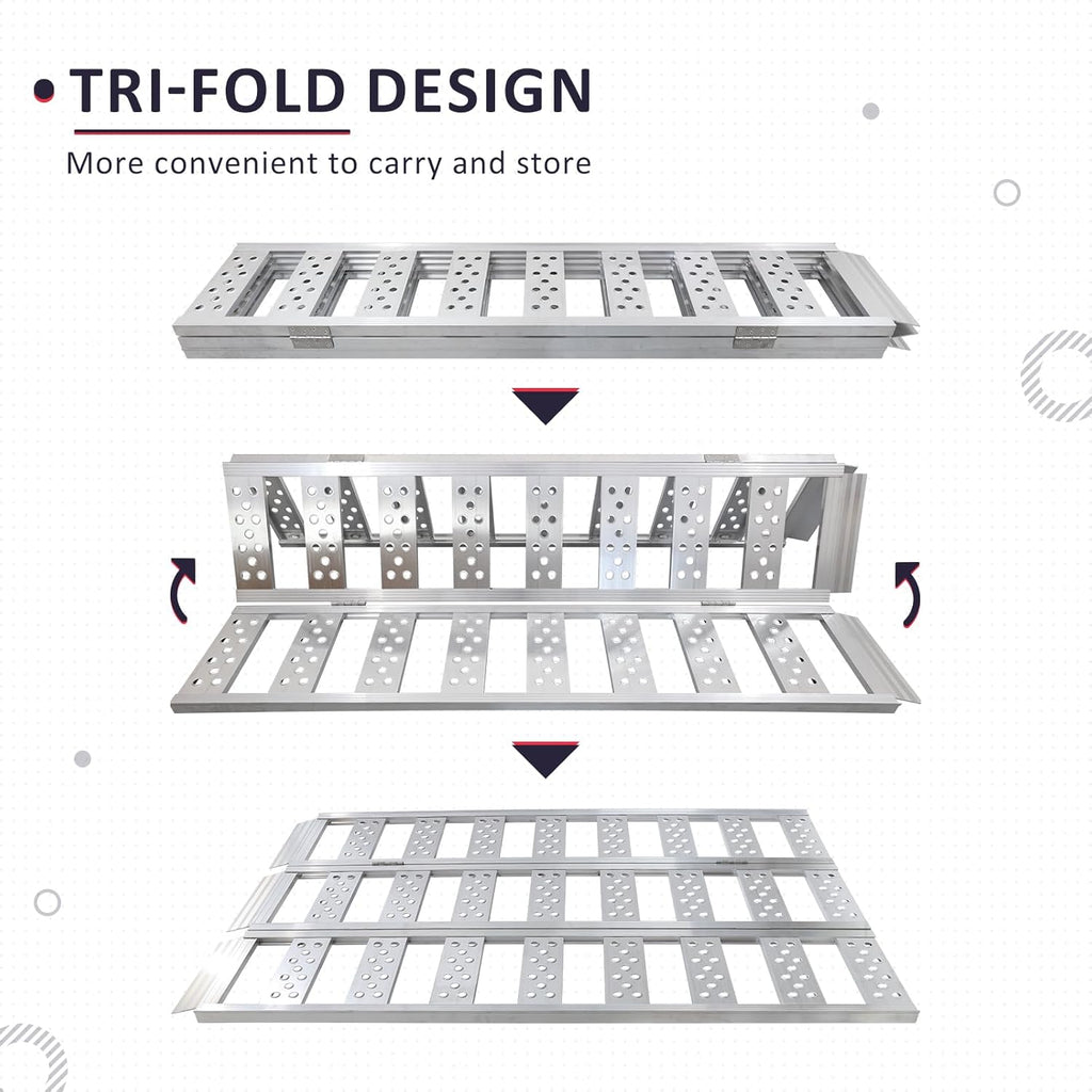 Tri-Fold Ramps with Treads, Full Width Aluminum Loading Ramps with Load Straps, Manual Welding Ramp for Motorcycles