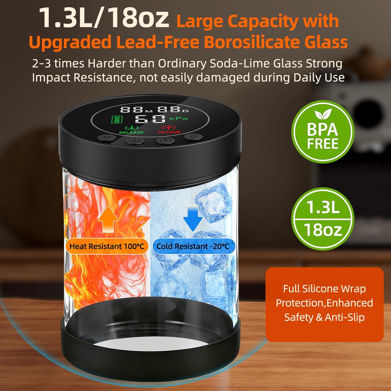 Automatic Vacuum Coffee Canister, 1.3L Coffee Container with LED Display | Smart Pressure Sensor,Window,Scoop