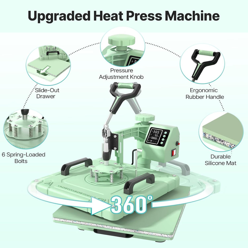 15x15 Inch 5 in 1 Swing Away Heat Press Machine for T Shirts | For DIY Creators & Small Businesses, Create Large
