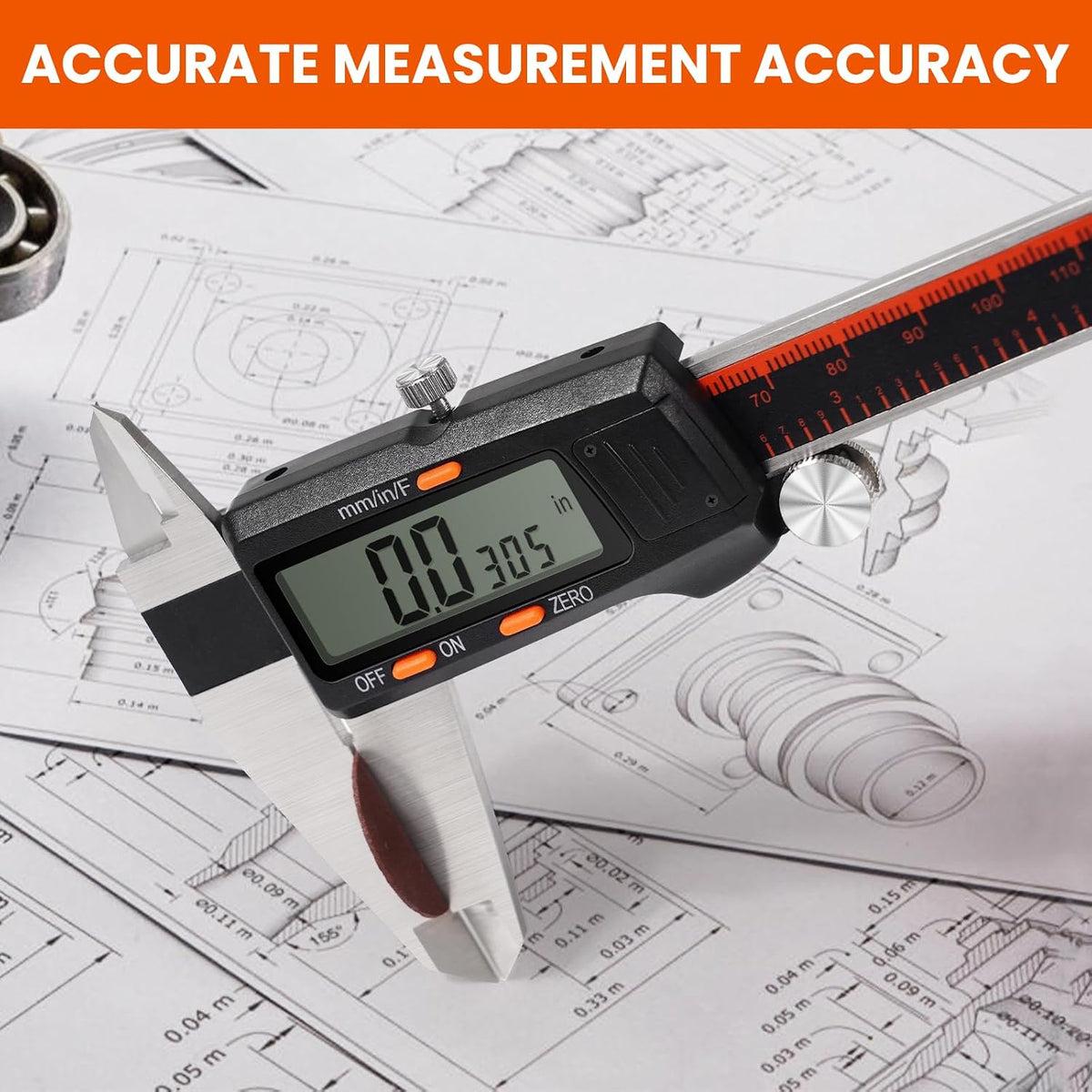 HARDELL Digital Caliper 0-8" Stainless Steel, Inch/Fractions/mm