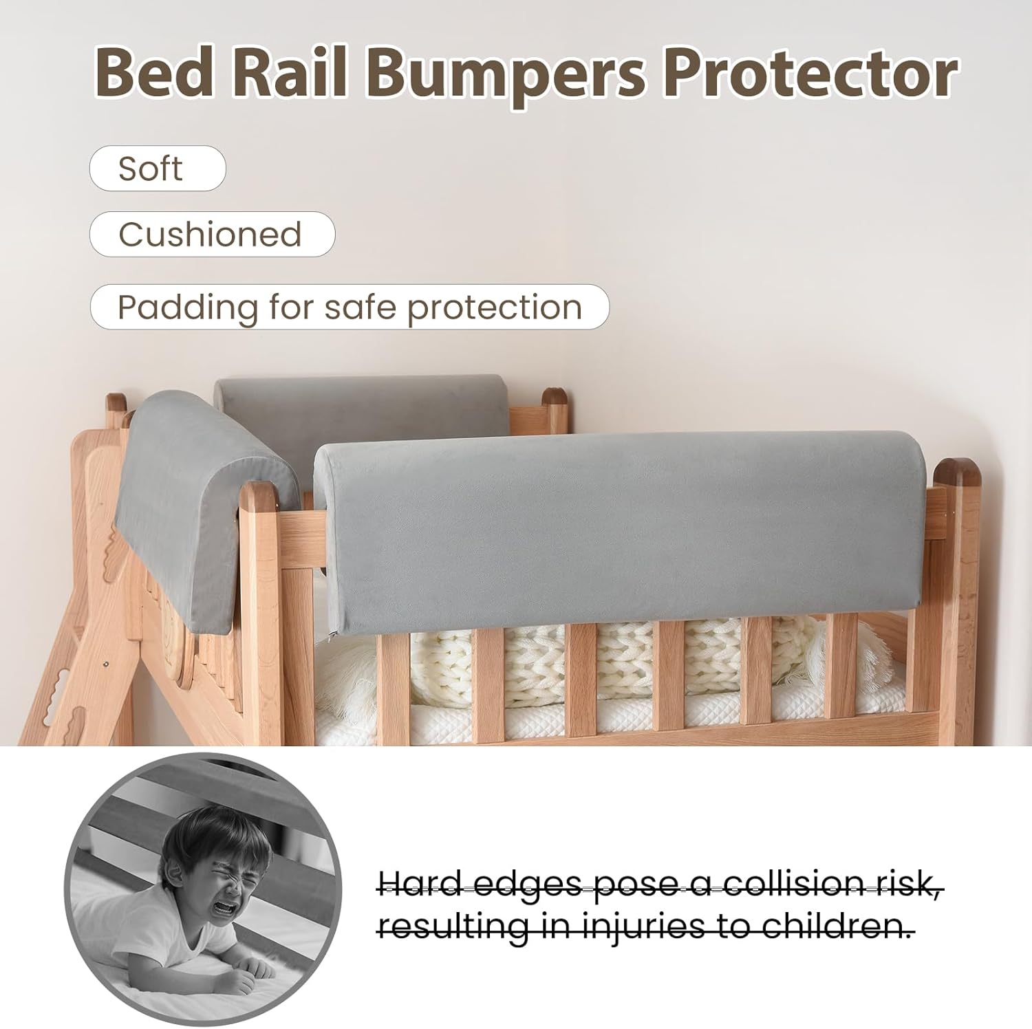 Toddlers' Bed Rail Bumpers Protector, Children's Bed Guardrail Padding, Soft Cushioned Barrier, Increased Height