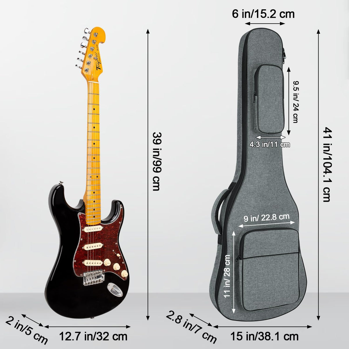 Electric Guitar Bag Padded Electric Guitar Gig Bag 11.5mm Padding Soft Guitar Case with Neck Strap, Back Hanger Loop