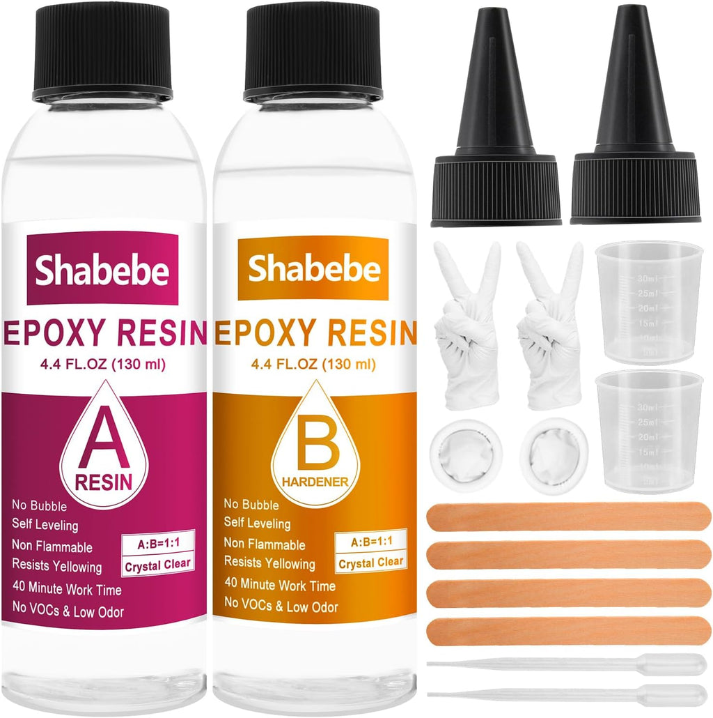 Epoxy Resin, 8.8OZ Epoxy Resin Crystal Clear, Not-Yellowing No-Bubble, Self Leveling Easy Pour/Mix 1:1 Casting Kit &