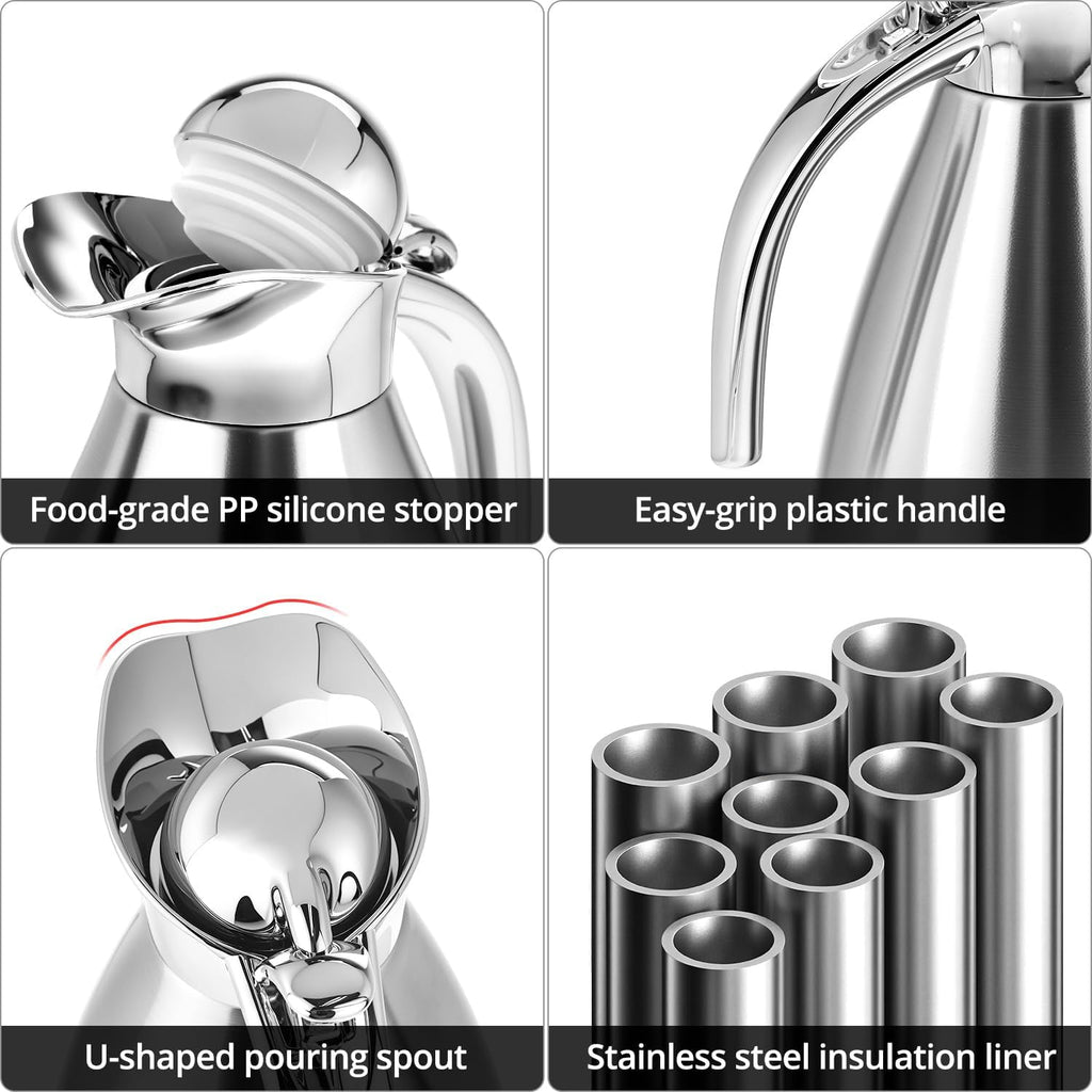 2-Pack 68 oz Insulated Thermal Coffee Carafe, 304 Stainless Steel Vacuum Pot with Leakproof Design & Cleaning Brushes