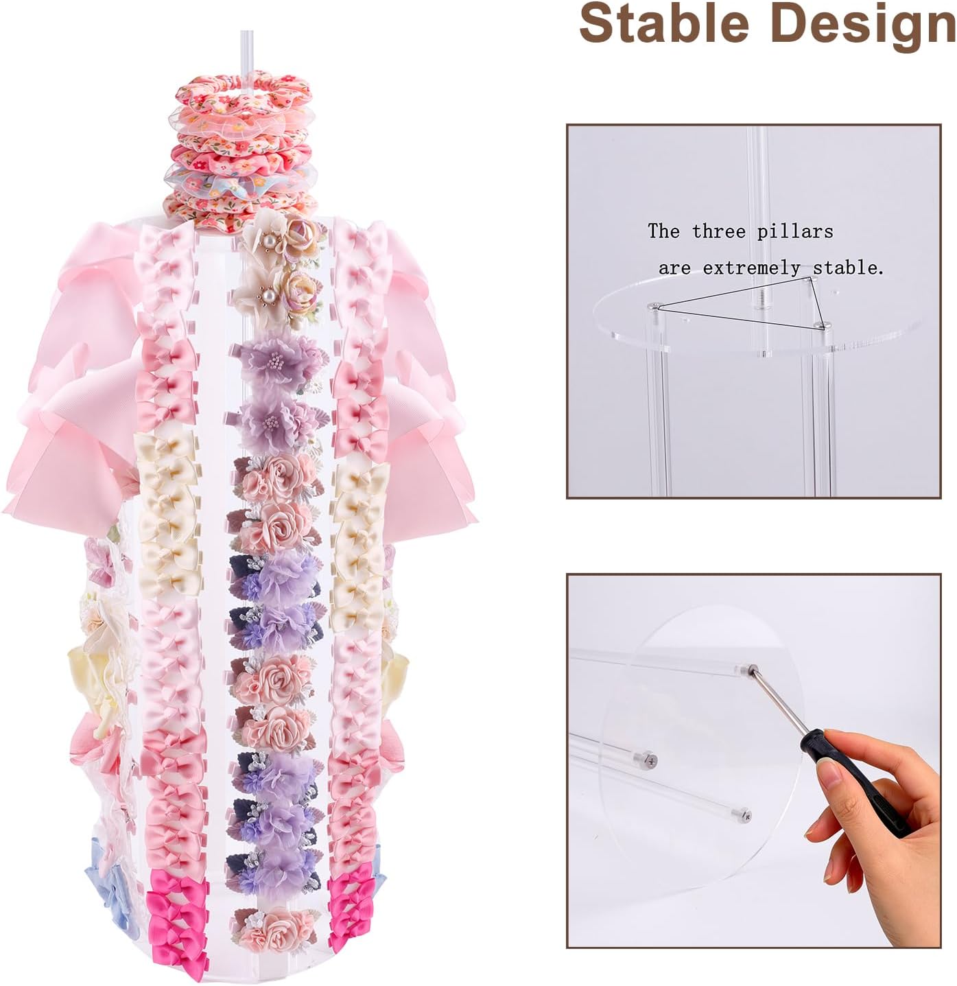 Rotating Hair Bows Holder, Headbands Organizer Scrunchies Claw Clips Display, Hair Accessories Storage Nursery Room