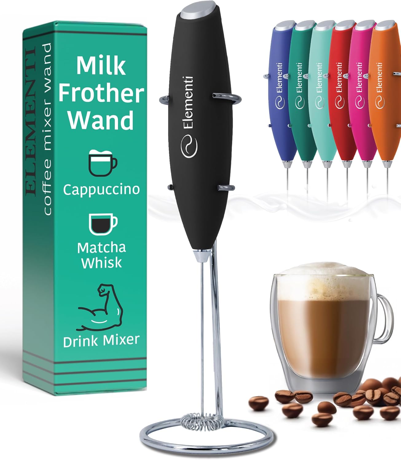 Milk Frother Wand & Electric Stirrer with Stand - Turbo Coffee & Milk Frother Handheld - Hand Held Coffee Mixer Wand