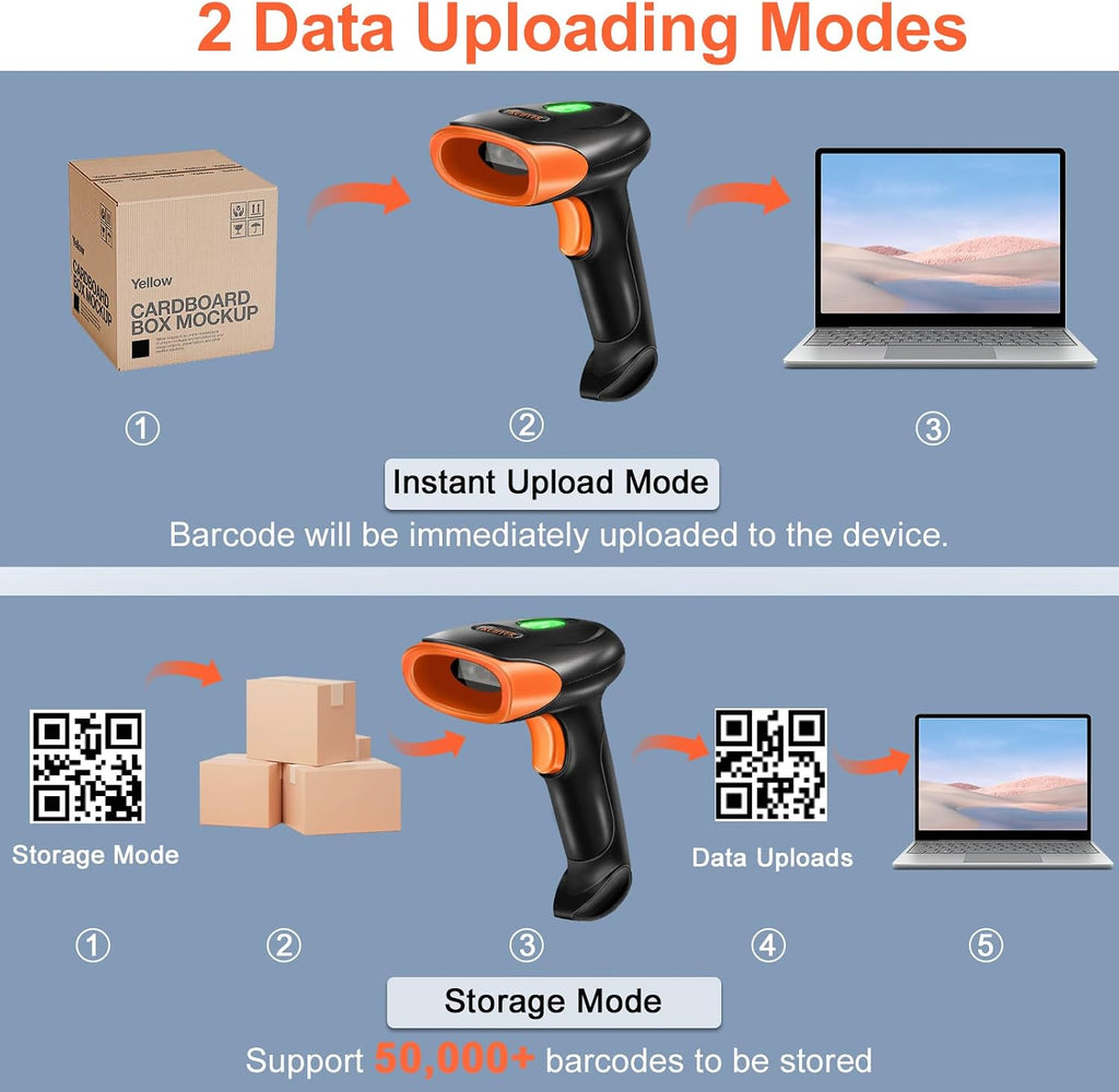 Bluetooth Barcode Scanner, 2D QR 1D Wireless Bar Code Reader | Handheld Barcode Scanners with Updated 800 X 600 Pixel