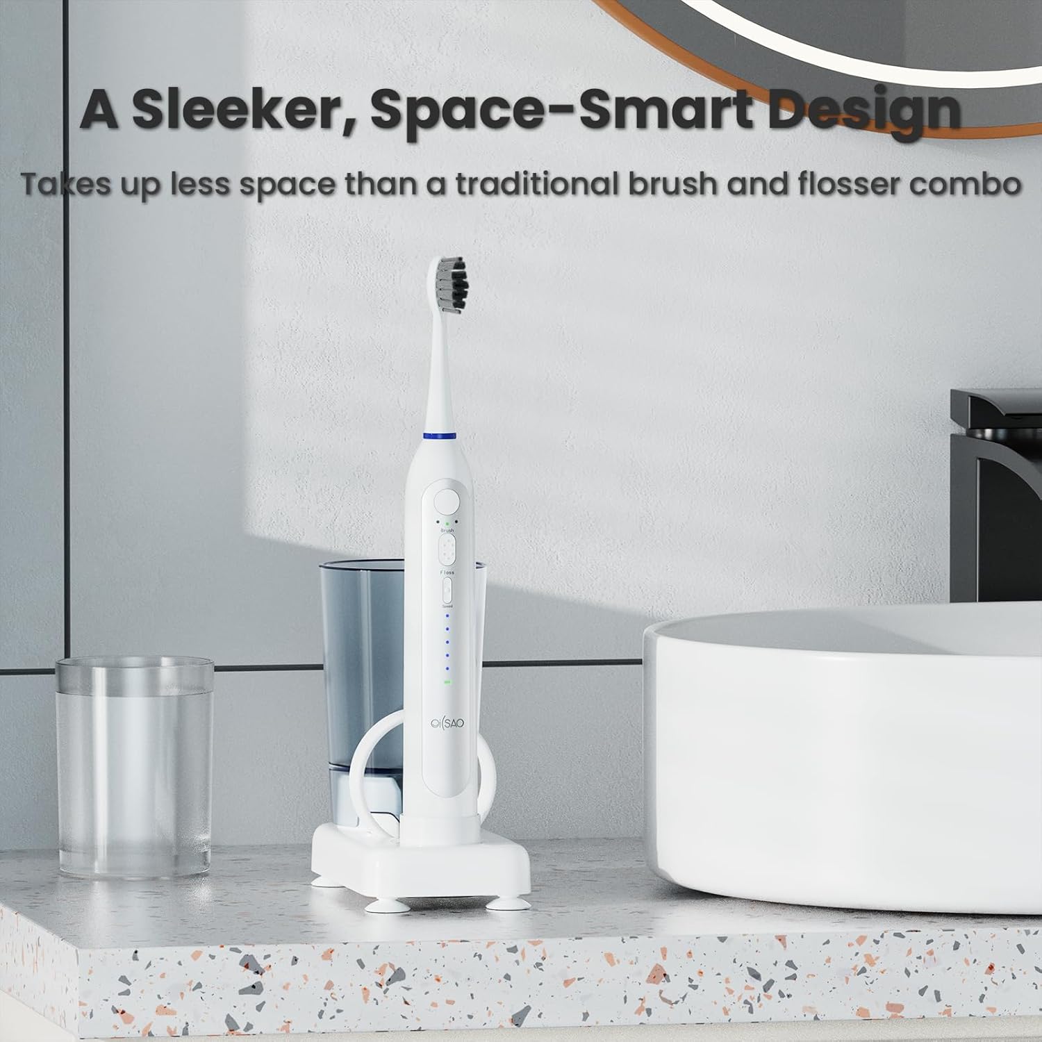 Electric Toothbrush with Water Flosser Combo, 3-in-1 Sonic Flossing Electric Toothbrush for Travel & Home, 330ml