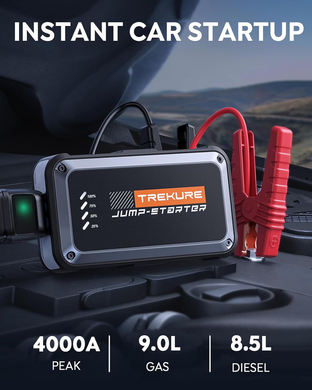 Portable Car Battery Jump Starter 4000A 16800mAh Jump Box, Car Battery Jumper Starter Portable Jumper Cables for