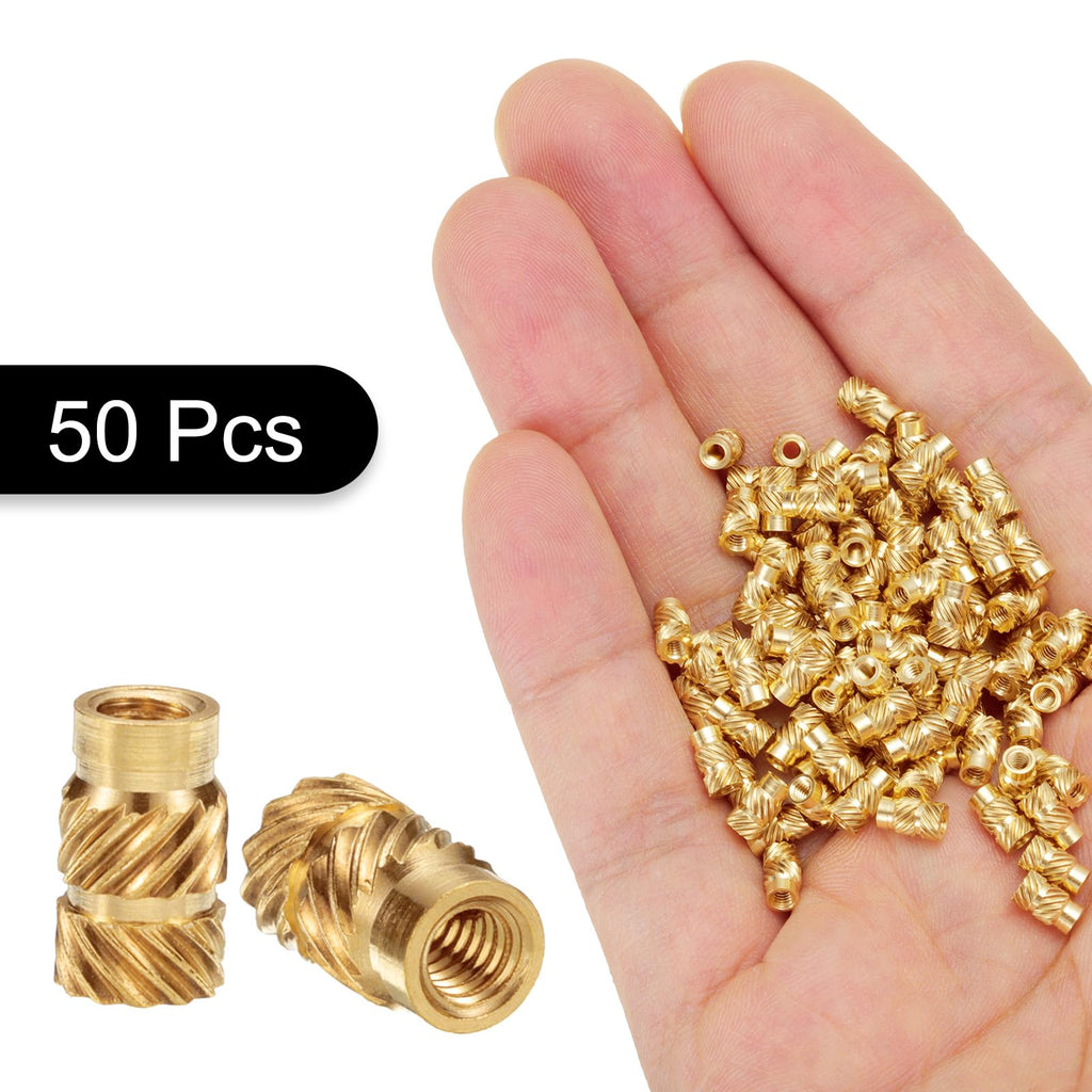 uxcell 50 Pcs M2 Brass Knurled Threaded Insert M2x6mm, OD 3.5mm Heat Set Insert Embedment Nuts