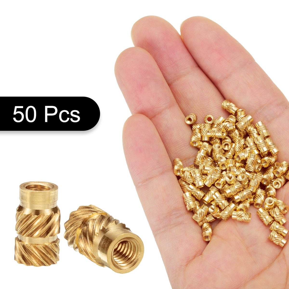 uxcell 50 Pcs M2 Brass Knurled Threaded Insert M2x6mm, OD 3.5mm Heat Set Insert Embedment Nuts