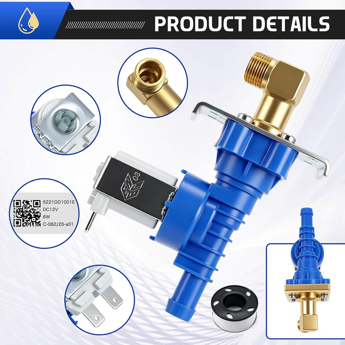 5221DD1001E Dishwasher Water Inlet Valve Compatible with LG Dishwasher