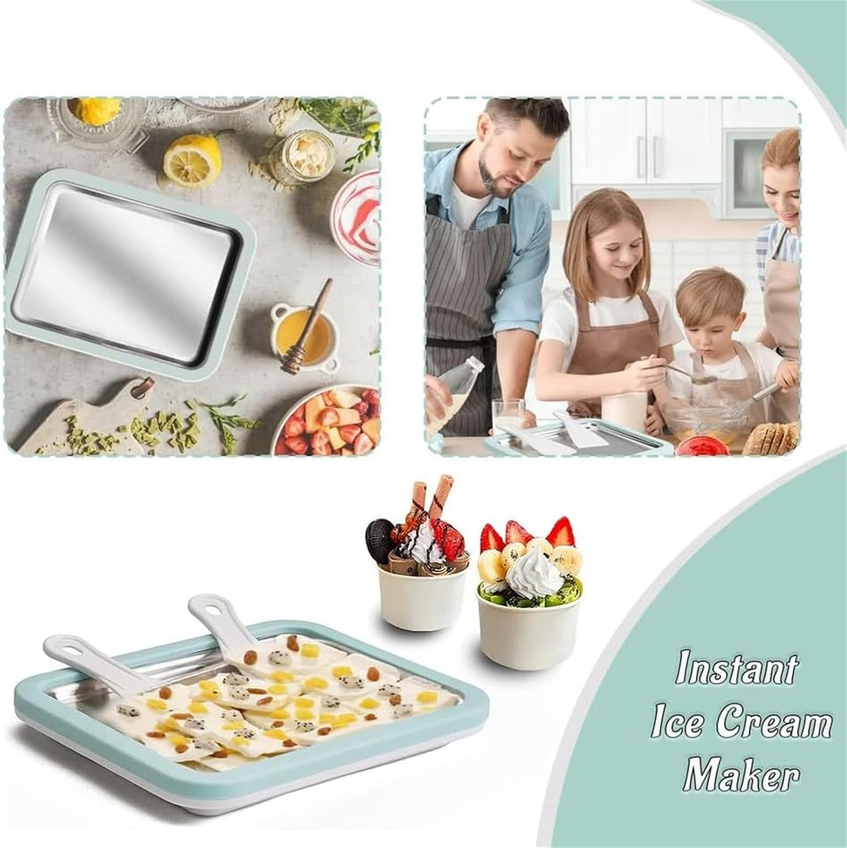 At-Home Rolled Ice Cream Maker Kit, Instant Freeze Plate with 2 Scrapers, Instant Gelato Pan/Roll, Homemade DIY for