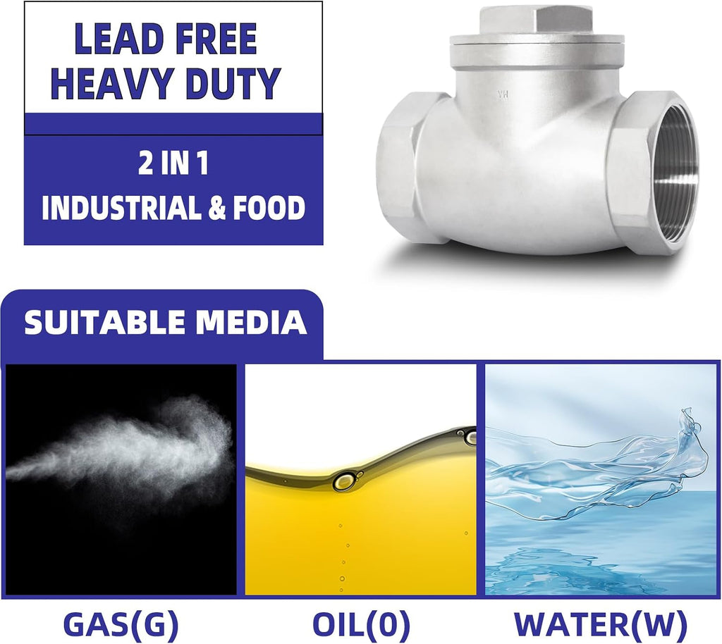 1/2" NPT Horizontal Swing Check Valve, Stainless Steel, Female Thread, DN15