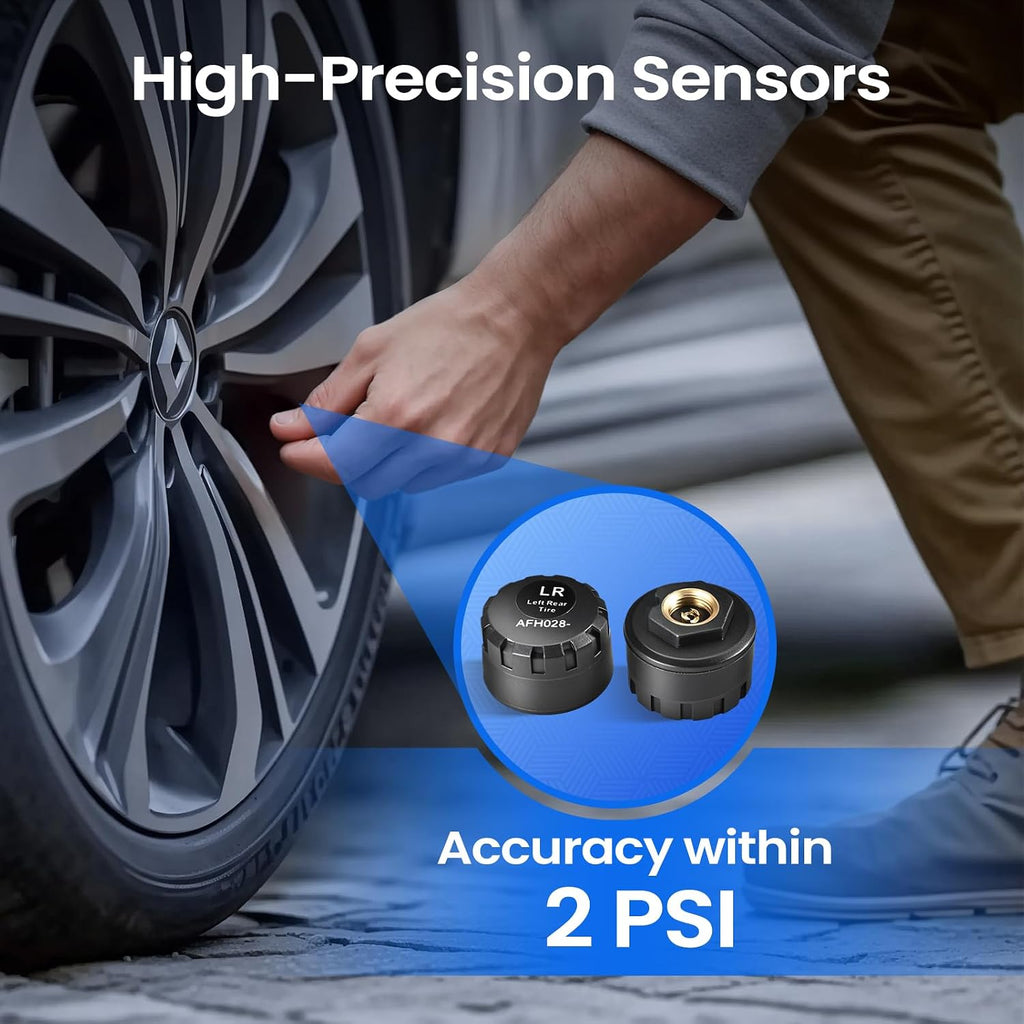 TM8 RV Tire Pressure Monitoring System, TPMS Set of 4 Sensors | Max. 4 Tires Info Monitoring, Windshield Mounted, 6